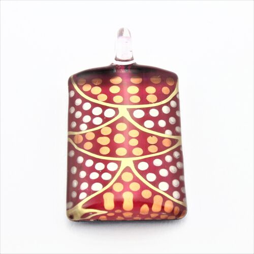 WSWN591 Red Dotty Rectangle Glass Pendant Necklace