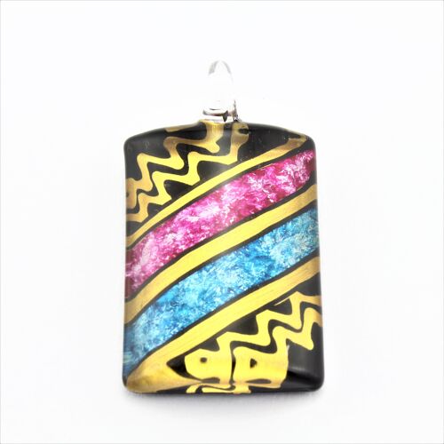 WSWN584 Multi Coloured Rectangle Glass Pendant Necklace