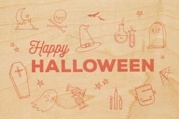 Carte postale en bois - greetings halloween