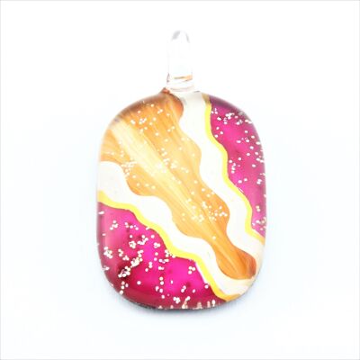 WSWN580 Red/Orange Oval Glass Pendant Necklace