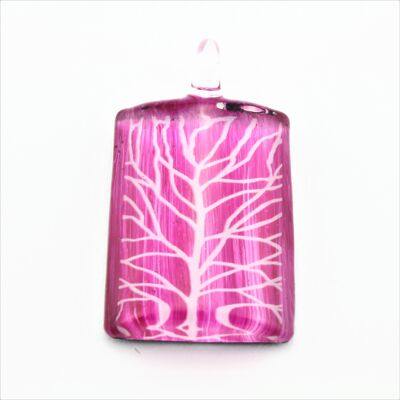 WSWN577 Pink Rectangle Glass Pendant Necklace