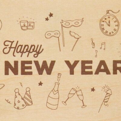 Carte postale en bois - greetings new year