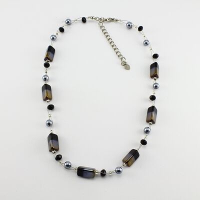WSWN0043BK - PIPPA - Black/Gold Rectangle Glass Crystal Necklace