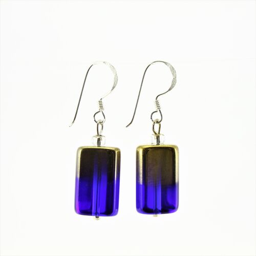 WSWE0043BL - PIPPA - Navy/Gold Rectangle Glass Crystal Drop Earrings