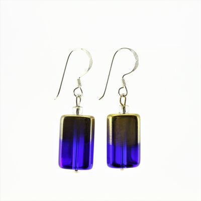 WSWE0043BL - PIPPA - Navy/Gold Rectangle Glass Crystal Drop Earrings