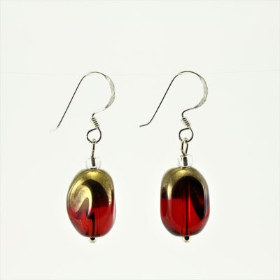WSWE0029RE - ALICE - Red/Gold Glass Crystal Drop Earrings