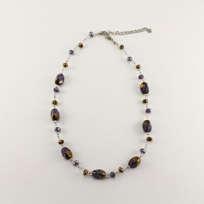 WSWN0029PU - ALICE - Purple/Gold Glass Crystal Necklace