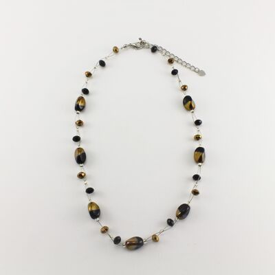 WSWN0029BK - ALICE - Black/Gold Glass Crystal Necklace