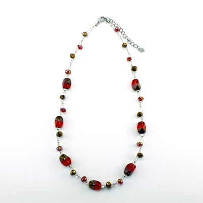 WSWN0029RE - ALICE - Red/Gold Glass Crystal Necklace