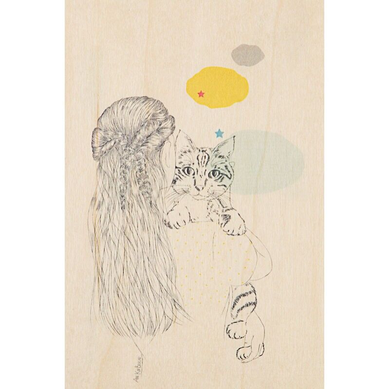 Carte postale en bois - above my head catlady