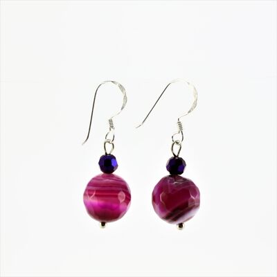 WSWE0013PI - EMMA - Fushia Pink Agate Stone Drop Earrings