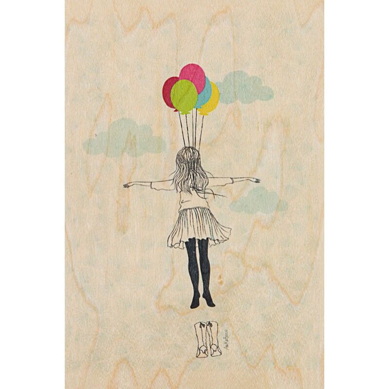 Hölzerne Postkarte - über meinem Kopf schwebend