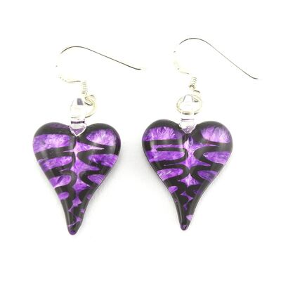 WSWE554 - Purple Glass Heart Drop Earring
