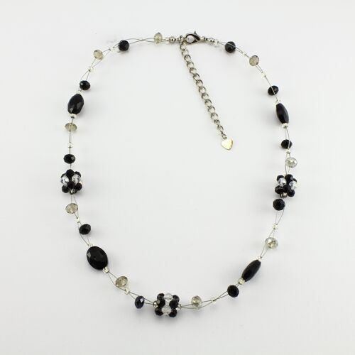 WSWN0008BK - OLIVIA - Black Glass Crystal Necklace