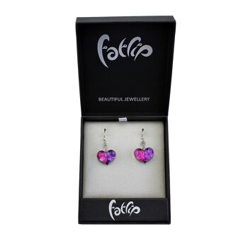 WSWE569 - Boucle d'oreille pendante coeur bicolore en verre violet rose 2