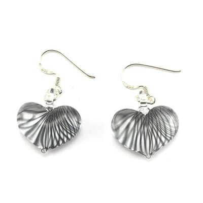 WSWE570 - Black Striped Glass Heart Drop Earring