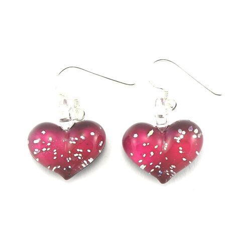 WSWE571 - Red Glass Heart Sparkle Drop Earring