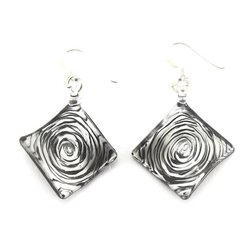 WSWE567 - Black Swirl Glass Diamond Drop Earring