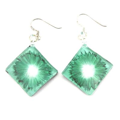WSWE564 - Green Glass Diamond Drop Earring