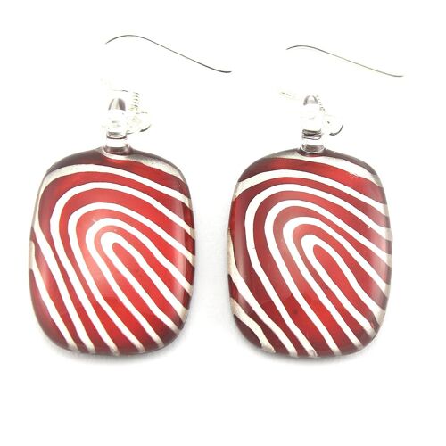 WSWE557 - Red Glass Rectangle White Striped Drop Earring
