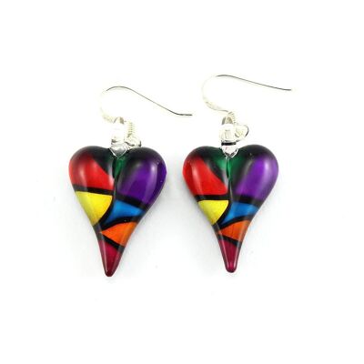 WSWE551 - Multi-colour Glass Heart Drop Earring