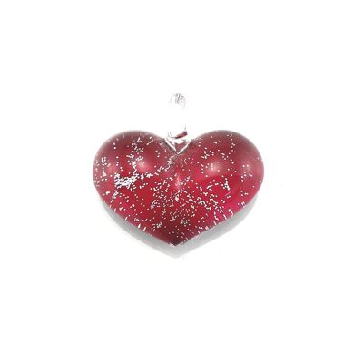 WSWN571 - Red Glass Heart Silver Fleck Pendant Necklace