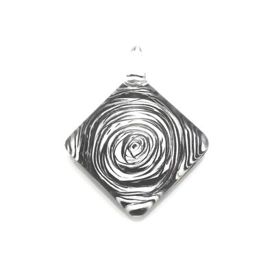 WSWN567 - Black Glass Diamond Swirl Pendant Necklace