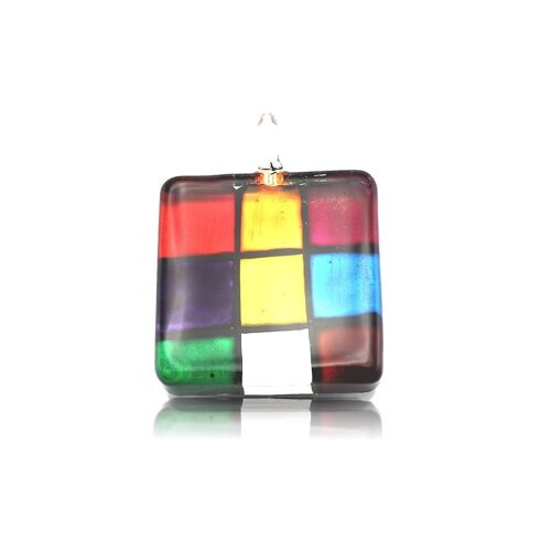 WSWN563 - Multi-colour Glass Square Pendant Necklace