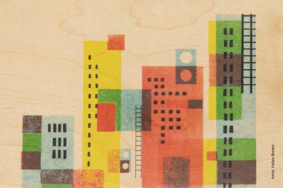 Holzpostkarte - Kindergebäude