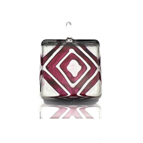 WSWN560 - Burgundy Glass Square Pendant Necklace