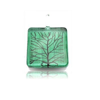 WSWN561 - Green Glass Square Branch Pendant Necklace
