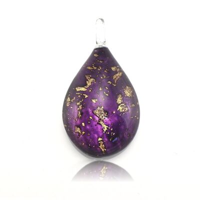 WSWN558 - Purple Glass Teardrop Gold Fleck Pendant Necklace