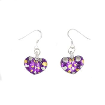WSWE517 - Boucles d'oreilles pendantes en verre violet et cœur scintillant 1