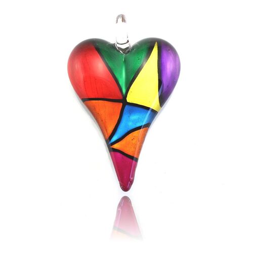 WSWN551 - Multi-Coloured Glass Heart Pendant Necklace