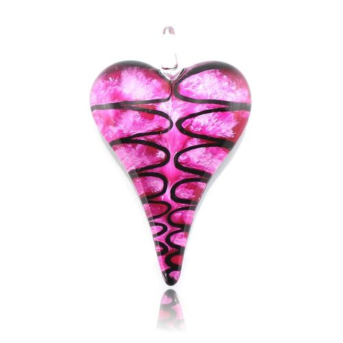 WSWN552 - Fuchsia Glass Heart Pendant Necklace