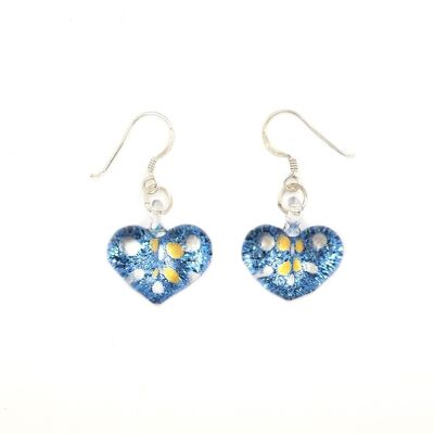 WSWE515 - Blue Glass Heart Sparkle Spot Drop Earring