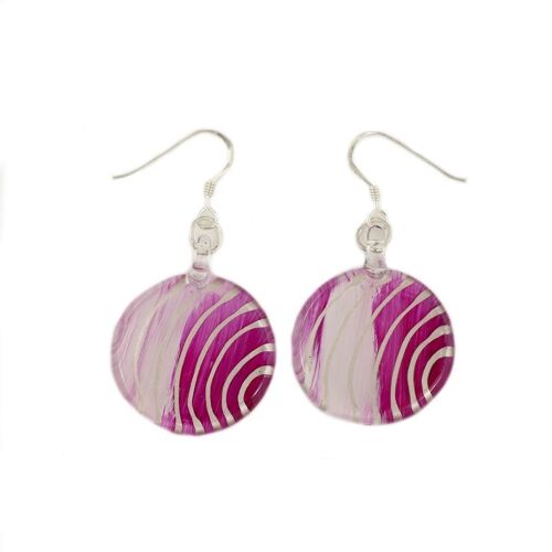 WSWE550 - Pink Glass Round White Striped Drop Earring