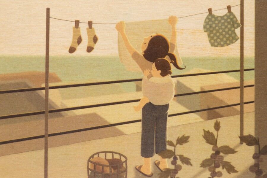 Carte postale en bois - kids 2 laundry bis