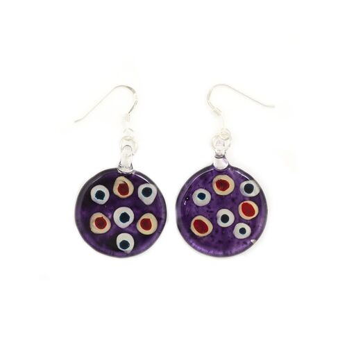 WSWE538 - Purple Glass Round Multi-colour Dot Drop Earring