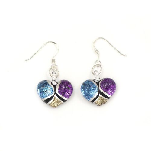 WSWE534 - Purple Blue Gold Glass Heart Glitter Drop Earring