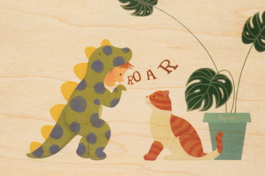 Holzpostkarte - Kinder 2 brüllen bis