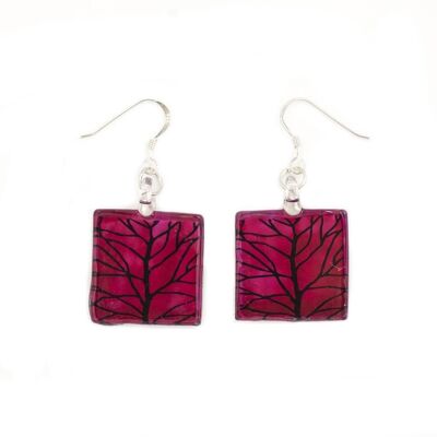 WSWE530 - Red Glass Square Branch Drop Earring
