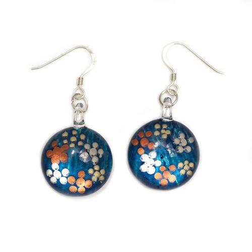 WSWE525 - Blue Glass Round Dotted Drop Earring