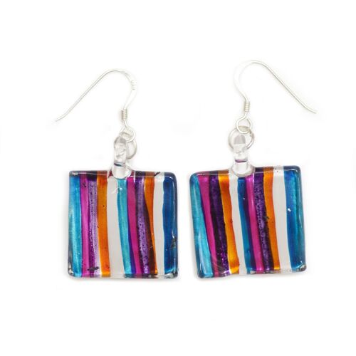 WSWE532 - Multi-colour Glass Square Striped Drop Earring