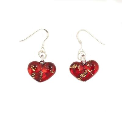 WSWE522 - Red Glass Heart Gold Fleck Drop Earring