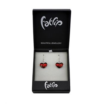 WSWE522 - Boucles d'oreilles pendantes en verre rouge et or tachetées 2