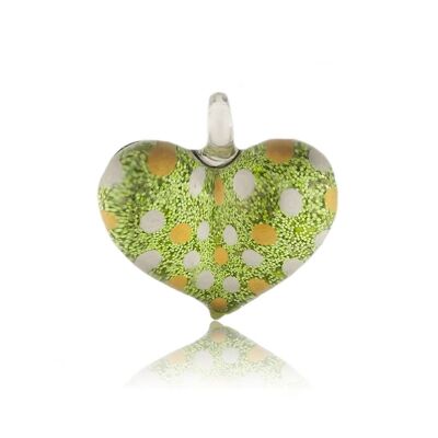 WSWN518 - Green Glass Heart Dotty Sparkle Pendant Necklace