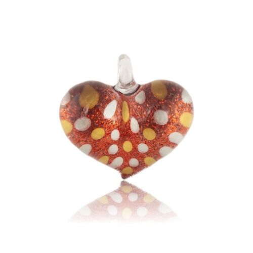 WSWN516 - Orange Glass Heart Dotty Sparkle Pendant Necklace