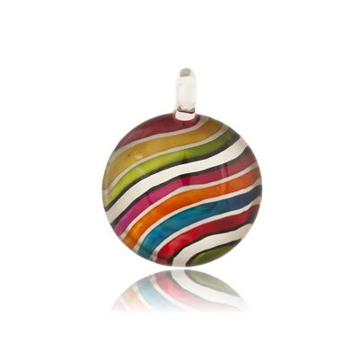 WSWN543 - Multi-colour Glass Round Striped Pendant Necklace