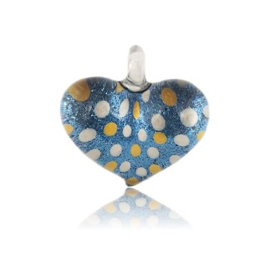 WSWN515 - Blue Glass Heart Dotty Sparkle Pendant Necklace